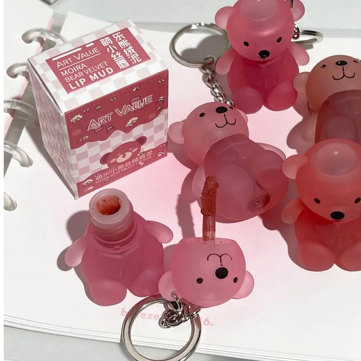 Art Value Cute Bear Keychain Velvet Lip Mud